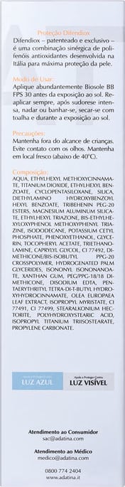 Ada Tina Biosole BB Cream 30 Vaniglia - Protetor Solar com Cor 40ml