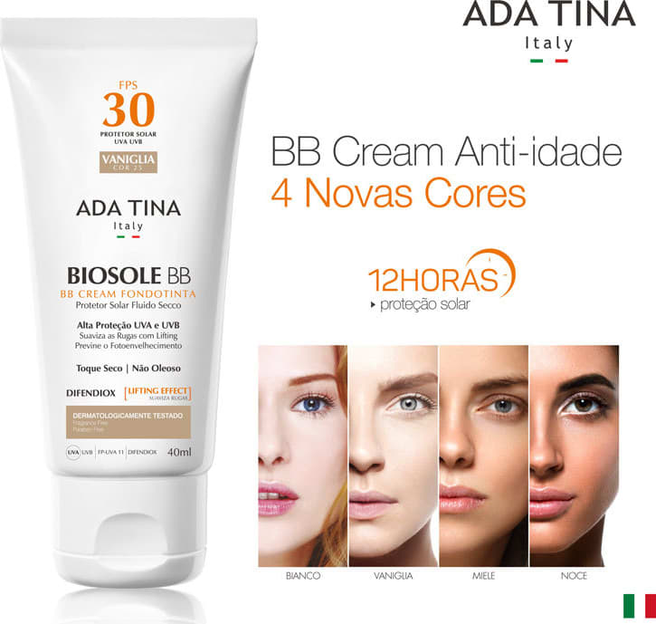 Ada Tina Biosole BB Cream 30 Vaniglia - Protetor Solar com Cor 40ml
