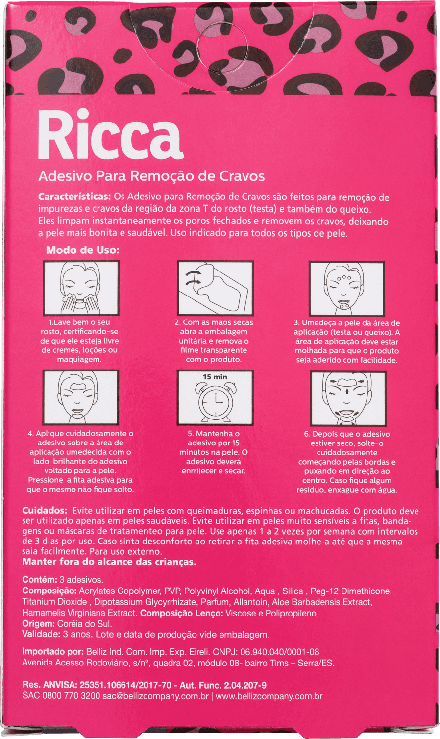 Ricca - Adesivo Removedor de Cravos para Testa e Queixo (3 Unidades)