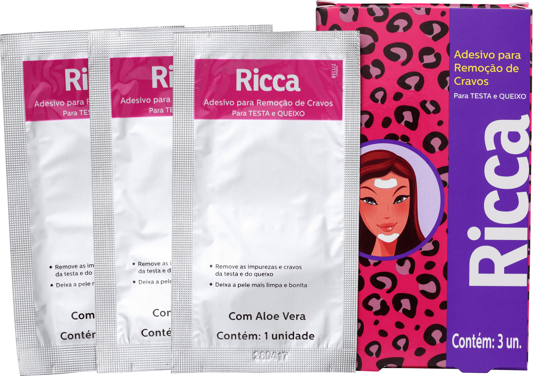 Ricca - Adesivo Removedor de Cravos para Testa e Queixo (3 Unidades)