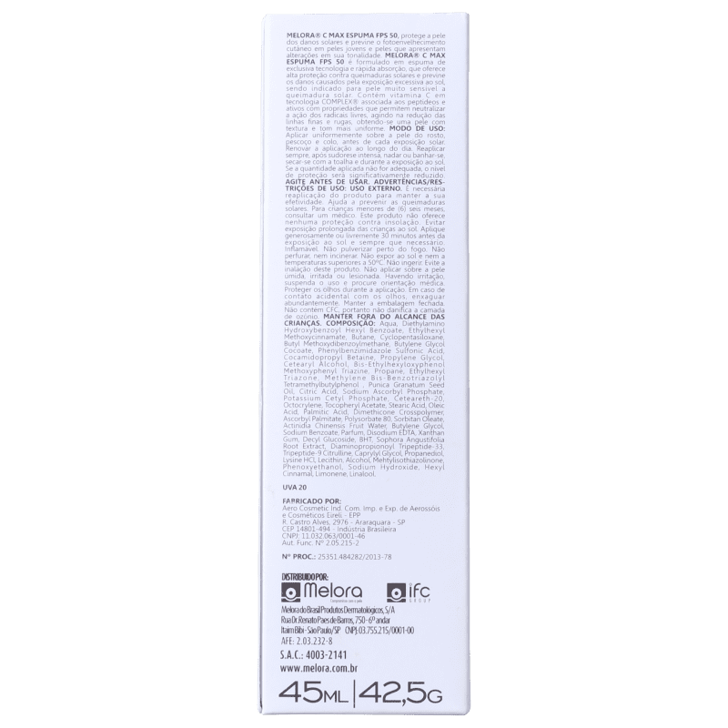 Melora Melora C Max Espuma FPS 50 - Protetor Solar Facial 45ml