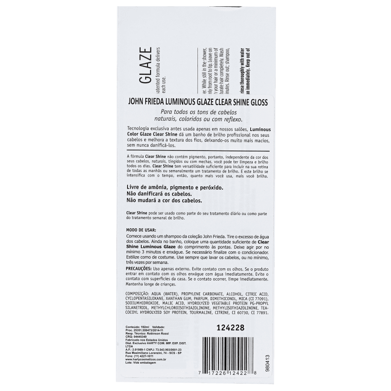 John Frieda Lumious Color Glaze Clear Shine - Tratamento Capilar 192ml