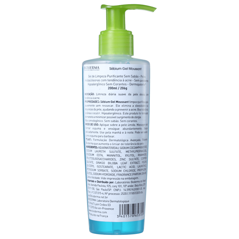 Bioderma Sébium Gel Moussant - Gel Limpeza Facial 200ml