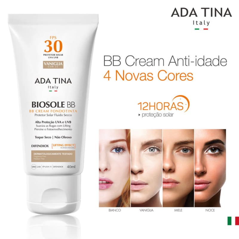 Ada Tina Biosole BB Cream 30 Vaniglia - Protetor Solar com Cor 40ml