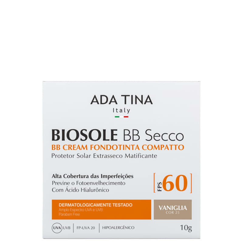 Ada Tina Biosole BB Secco FPS60 Vaniglia - Protetor Solar Facial com Cor 10g