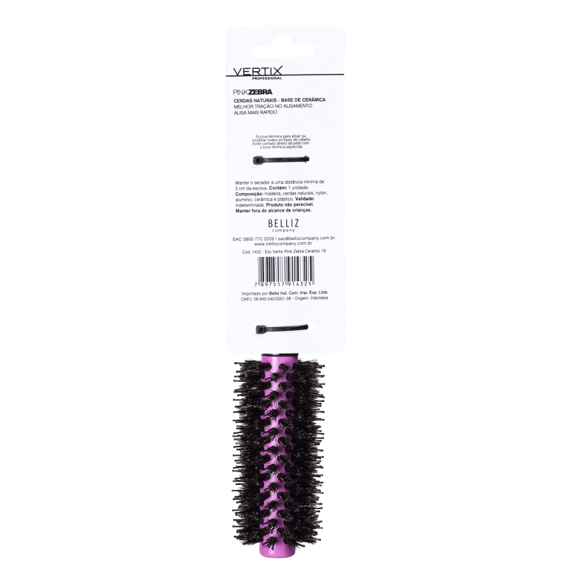 Vertix Pink Zebra Ceramic Ventilada - Escova Térmica 19mm