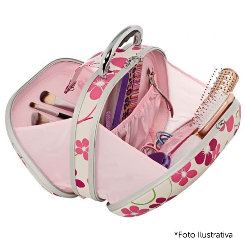 Belliz Eva Média Teen - Maleta Estampa Flores Rosa