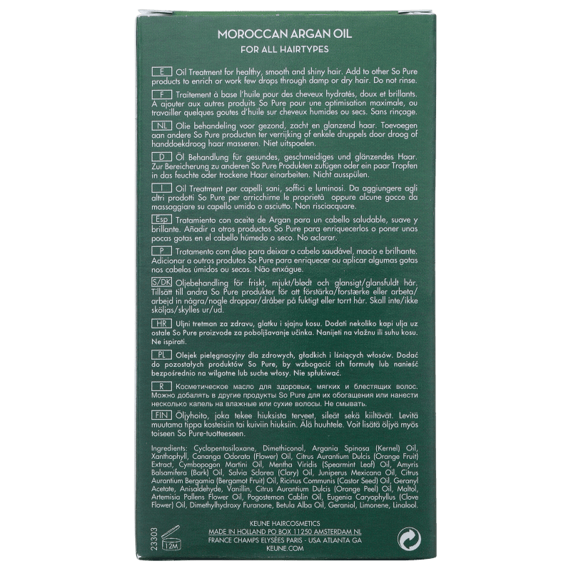 Keune So Pure Natural Balance Moroccan Argan - Óleo Capilar 45ml