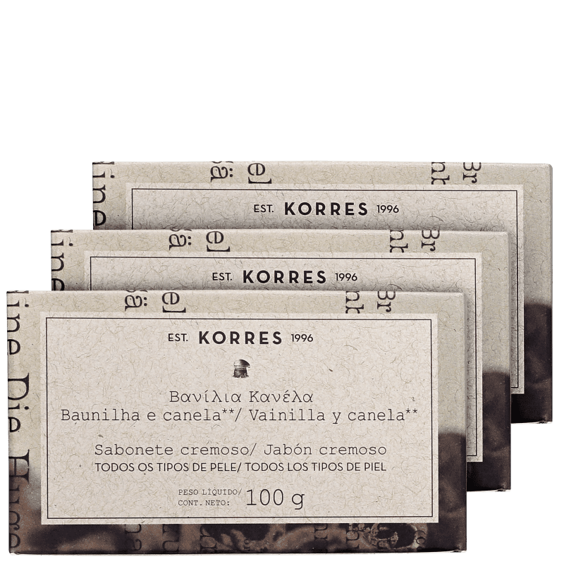 Kit Korres Baunilha e Canela - Sabonetes em Barra 3x100g