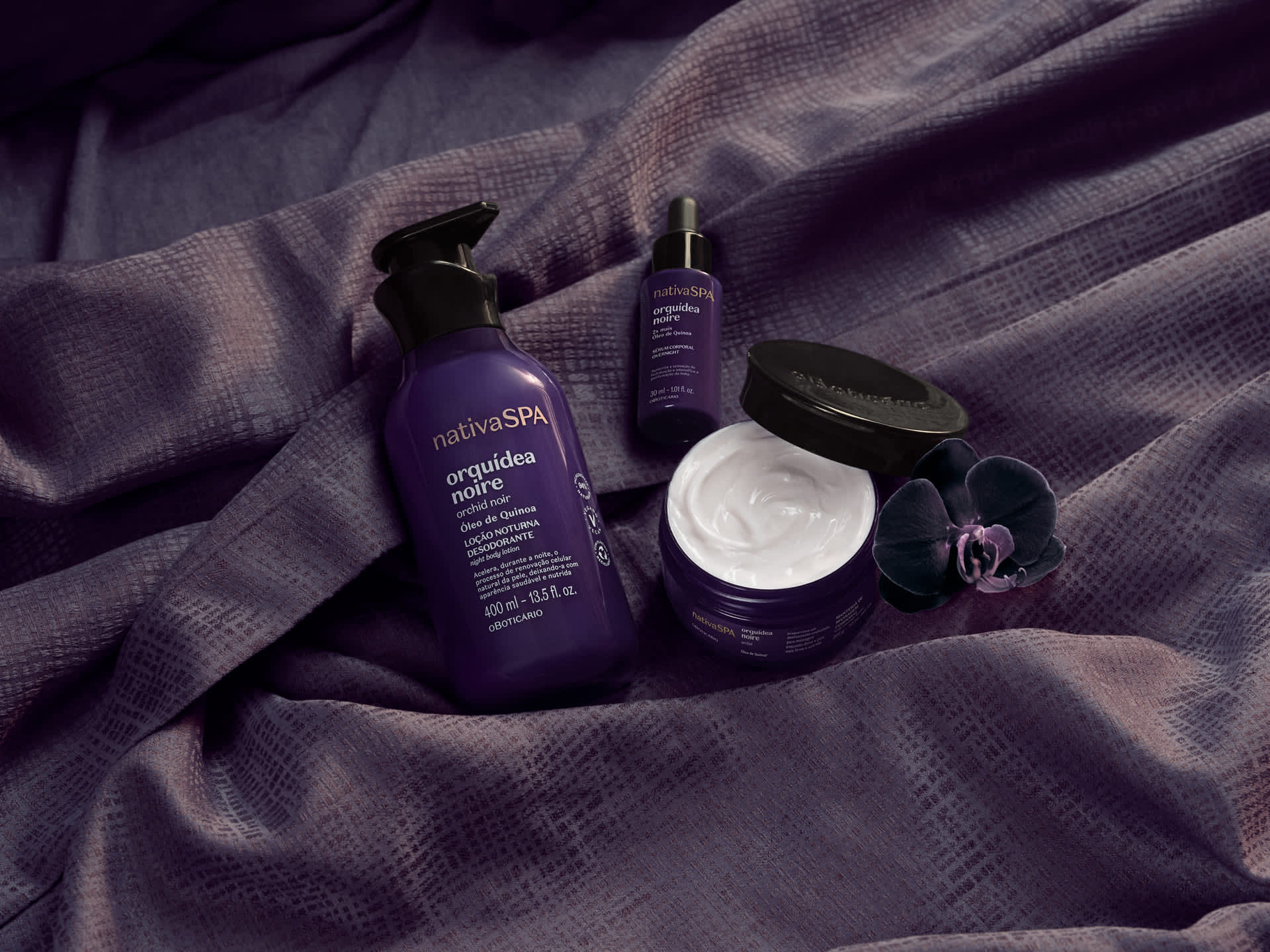 Imagens dos produtos da linha Nativa SPA Orquídea Noire