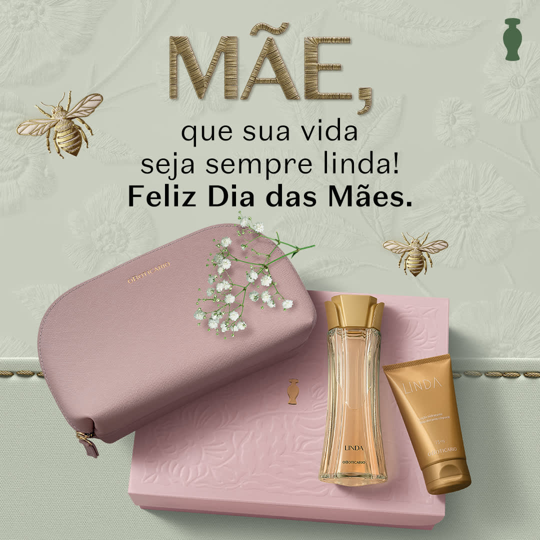 Kit Presente Linda com Mensagem para o Dia das Mães escrito "Mãe, que sua vida seja sempre linda! Feliz Dia das Mães."