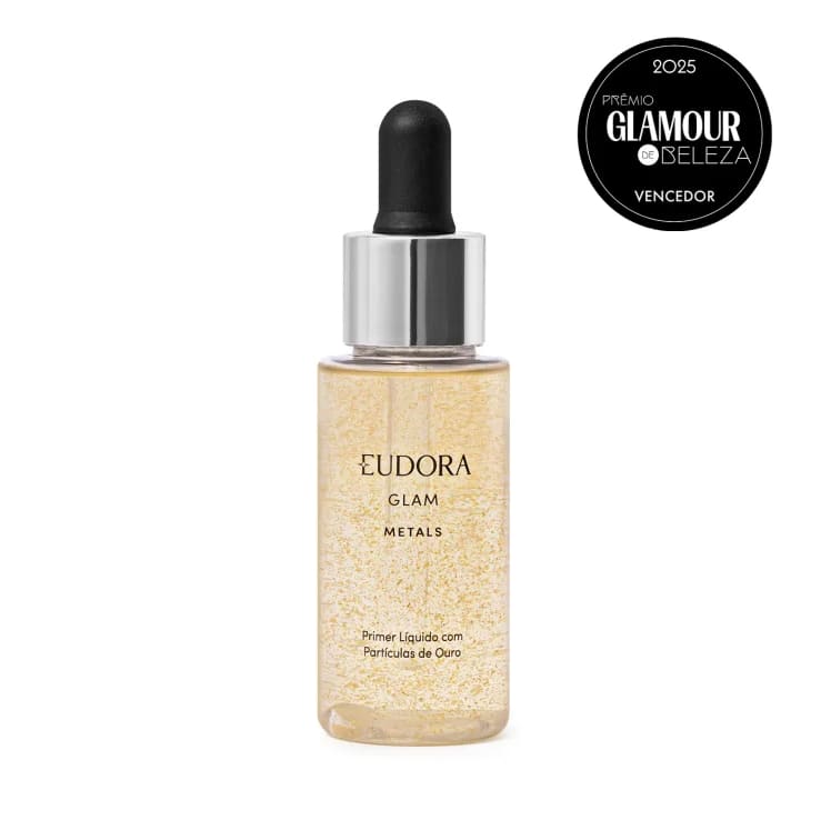 embalagem do primer glam metals com fundo branco e selo de vencedor do prêmio glamour