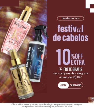 Festival de Cabelos | Ganhe 10% OFF Extra + Frete Grátis nas compras da categoria acima de R$189