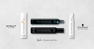 A imagem mostra produtos de estilização de cabelo da marca Schwarzkopf, incluindo sprays e máscaras de tratamento.