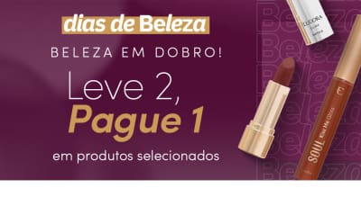 O banner promove uma promoção de "Dias de Beleza" do Grupo Boticário, com a oferta "Leve 2, pague 1" em produtos selecionados. Ele exibe imagens de produtos de maquiagem da marca Eudora.