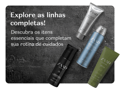 O banner apresenta diversos produtos da marca Zaad e destaca os itens essenciais que complementam a rotina de cuidados.