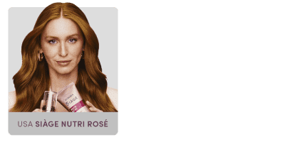 O banner mostra uma mulher com cabelos ruivos e longos, usando um vestido rosa, segurando um produto da marca USA Stage Nutri Rosé.