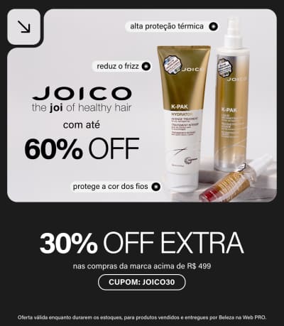 Aproveite produtos Joico com até 60% OFF e ganhe 30% OFF extra nas compras da marca acima de R$ 499 com JOICO30.