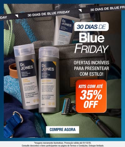 o banner apresenta imagem de kits para presentear da marca Dr. Jones, e texto destacando até 35% de desconto em kits.