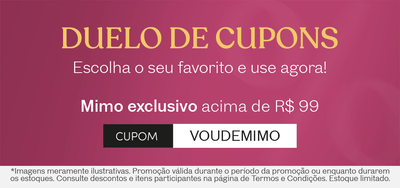 O banner apresenta um "Duelo de Cupons" com opções de cupons exclusivos acima de R$ 99 e frete grátis acima de R$ 99. As opções de cupons são "ZERAFRETE" e "VOUDEMIMO".