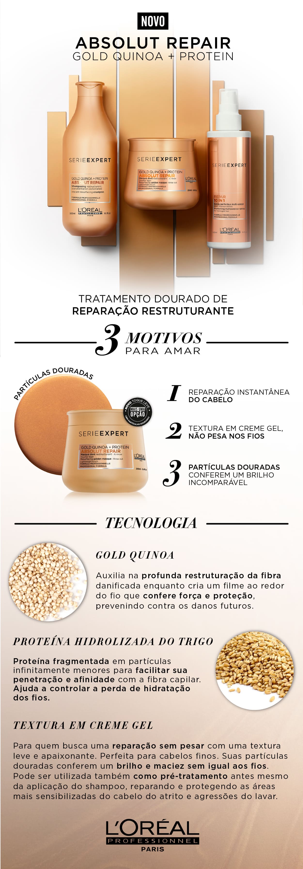 Máscara L'Oreal Absolut Repair Gold Quinoa + Protein Golden Lightweight