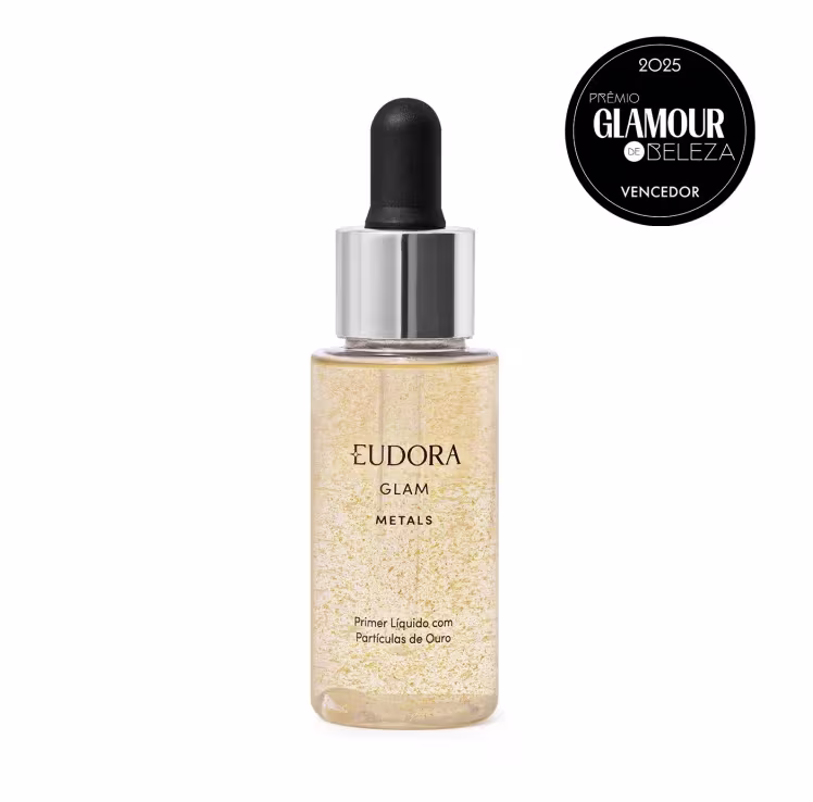 embalagem do primer glam metals com fundo branco e selo de vencedor do prêmio glamour