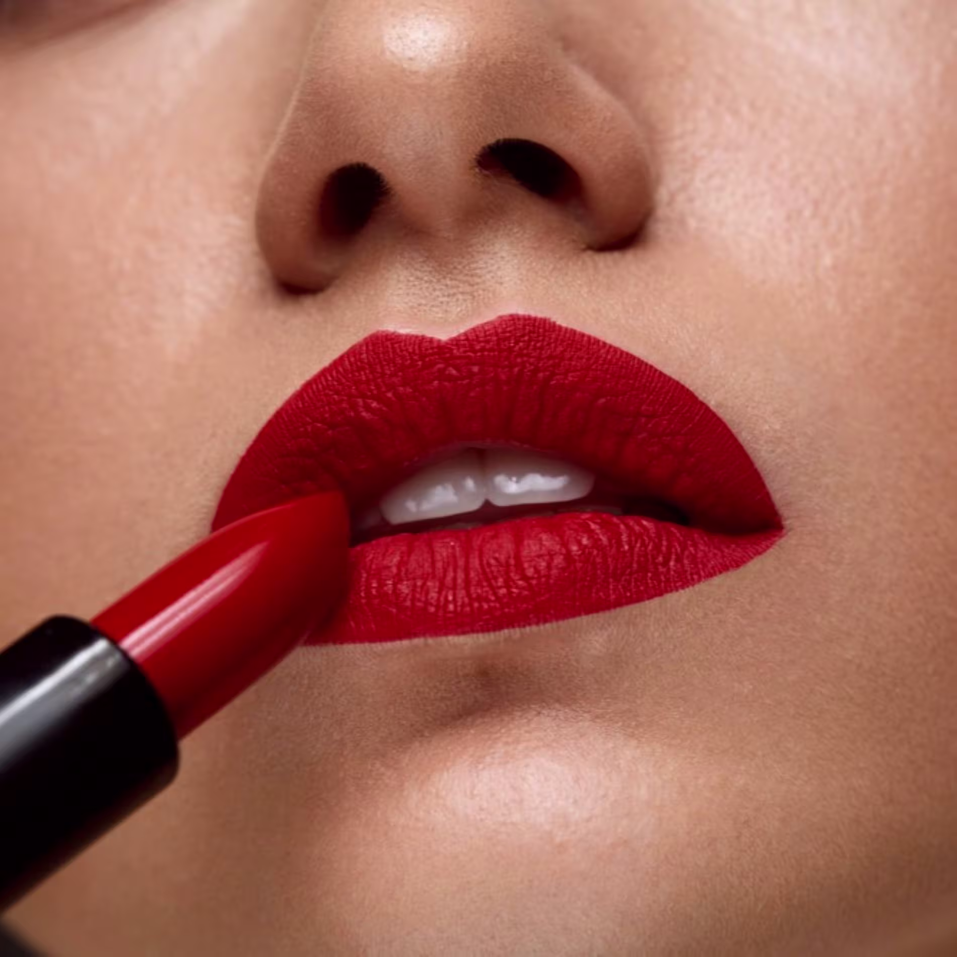 Batom vermelho Boca maquiada com batom vermelho