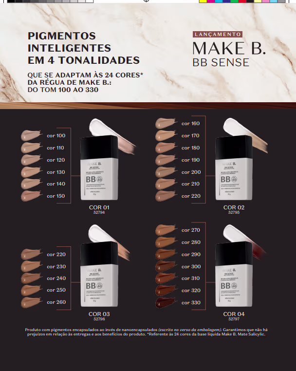 Tabela de cores: Make B. Mate Salicylic X Make B. BB Cream Sense