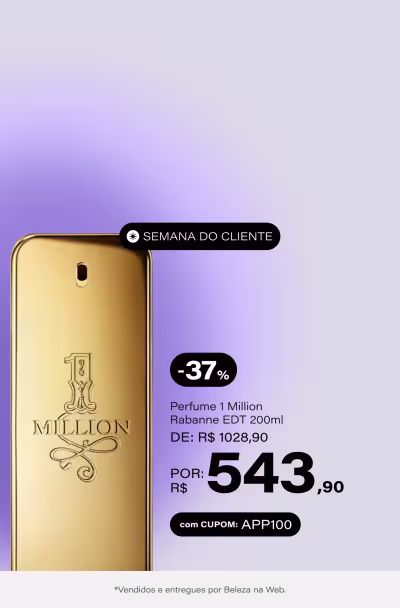 1 Million Rabanne Eau De Toilette - Perfume Masculino 200ml De: R$ 1028,9 Por: R$ 643,9 Selo: -37% OFF + CUPOM: APP100 *Vendidos e entregues por Beleza na Web