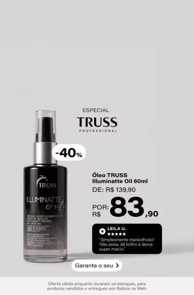TRUSS Illuminatte Oil - Óleo Capilar 60ml de: R$139,9 por: R$83,9 *Selo: 40% OFF *Vendidos e entregues por Beleza na Web