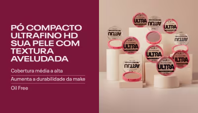 Pó compacto ultrafino HD sua pele com textura aveludada. Cobertura média a alta, aumenta a durabilidade e fórmula oil free.