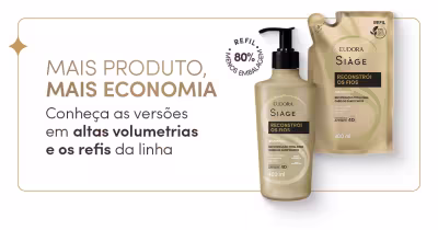 O banner apresenta produtos de cuidados capilares Siàge em embalagens grandes e refis econômicos.