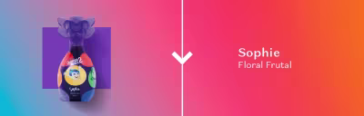 A imagem mostra um frasco da fragrância Sophie inspirada em "Divertida Mente 2", com o olfativo Floral Frutal.