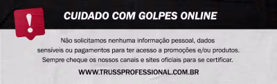 Banner com alerta "Cuidado com golpes online" e site www.trussprofessional.com.br para verificar promoções oficiais.