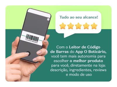 O banner mostra um smartphone com um código de barras na tela, comunicando os benefícios do Leitor de Código de Barras do aplicativo O Boticário.