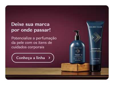O banner promove uma linha de produtos de cuidados corporais de Malbec, com destaque para o potencial de perfumação da pele.