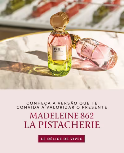 Dois frascos um Madeleine 862 e outro Madeleine 862 La Pistacherie. Conheça a versão que te convida a valorizar o presente.