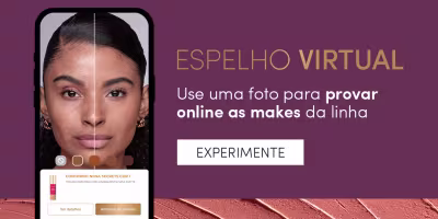 O banner apresenta um espelho virtual da marca Eudora, convidando o usuário a experimentar como a maquiagem ficaria em seu rosto. O texto convida o usuário a descobrir como a maquiagem pode ficar em você.