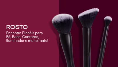 Três pincéis de maquiagem para o rosto. Encontre pincéis para pó, base, contorno, iluminador e muito mais.