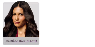A imagem mostra uma mulher de cabelos escuros e ondulados olhando diretamente para a câmera. O texto acima da imagem indica que se trata de um banner para "USA SIAGE HAIR-PLASTIA".
