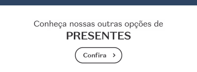 Banner branco com detalhe azul escuro e letras pretas, convidando para conhecer as opções de presentes do Boticário.