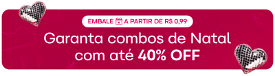 Banner vermelho com corações espelhados, comunicando combos de Natal com até 40% de desconto.