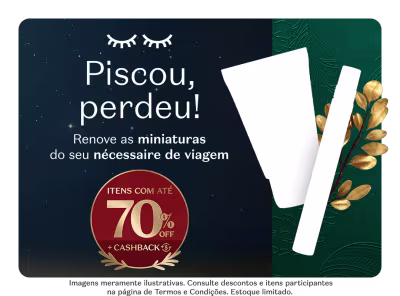 O banner apresenta uma promoção chamada Piscou, Perdeu! com 70% de desconto em miniaturas.