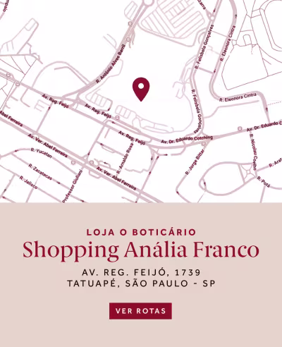 Loja O Boticário Shopping Anália Franco, localizada Av. Reg. Feijó, 1739 - Tatuapé, São Paulo-SP. O banner convida o usuário a "Ver Rotas" para chegar até a loja.