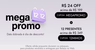 Ganhe R$24 OFF acima de R$199 + Ganhe 12 presentes acima de R$349 *Vendidos e entregues por Beleza na Web.
