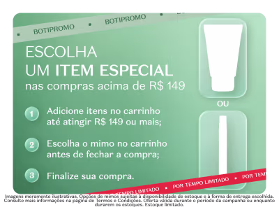 O banner apresenta uma promoção para compras acima de R$ 149, e dá o passo a passo de como o consumidor pode resgatar seu mimo.