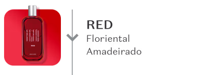 O banner mostra a fragrância Egeo Red com sua família olfativa Floriental Amadeirado.