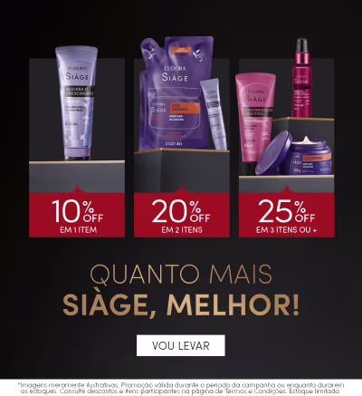 O banner apresenta produtos da marca Eudora Stage, com descontos de 10% a 25% em diferentes quantidades de itens. O texto destaca "Quanto mais Stage, melhor!" e convida o usuário a "Vou levar".
