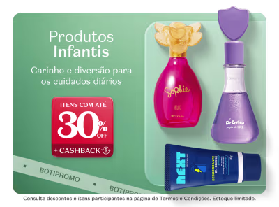 O banner apresenta uma variedade de produtos infantis, há também uma oferta promocional de até 30% de desconto em itens relacionados.