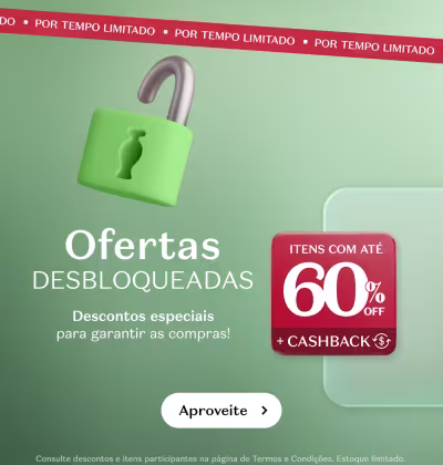 O banner apresenta uma chamada especial com até 60% de desconto e o texto convida o usuário a aproveitar as ofertas desbloqueadas.